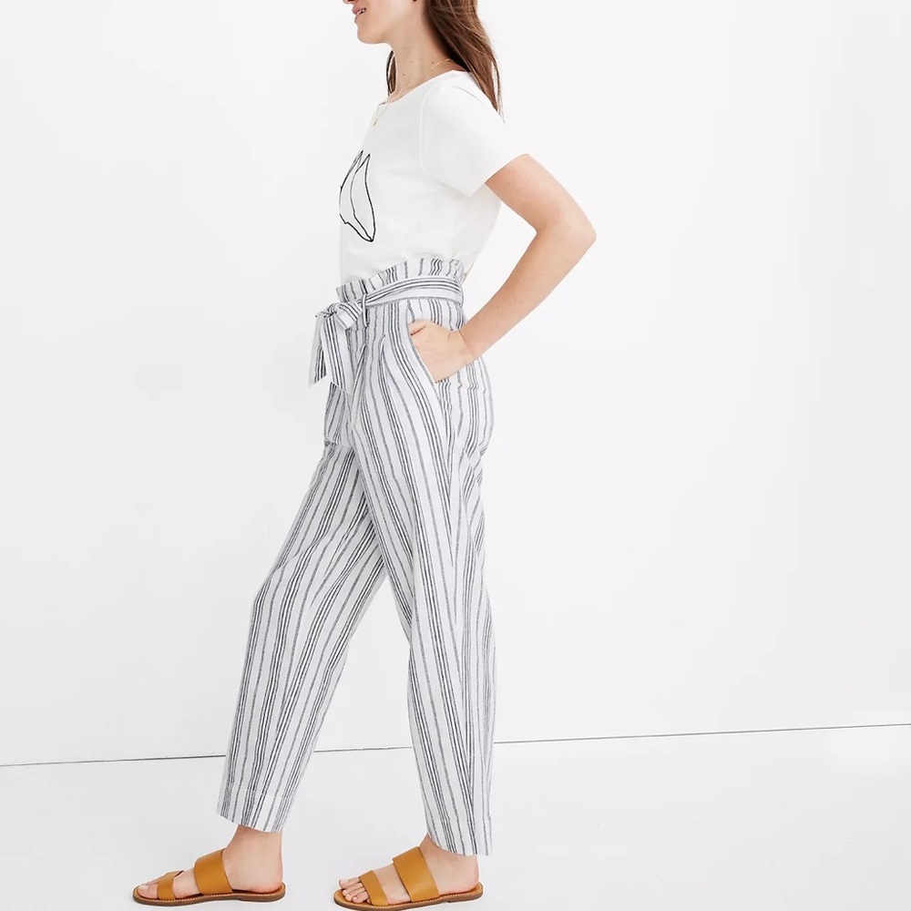 Madewell Linen-Cotton Paperbag Pants in Dark Baltic Stripe Size 2